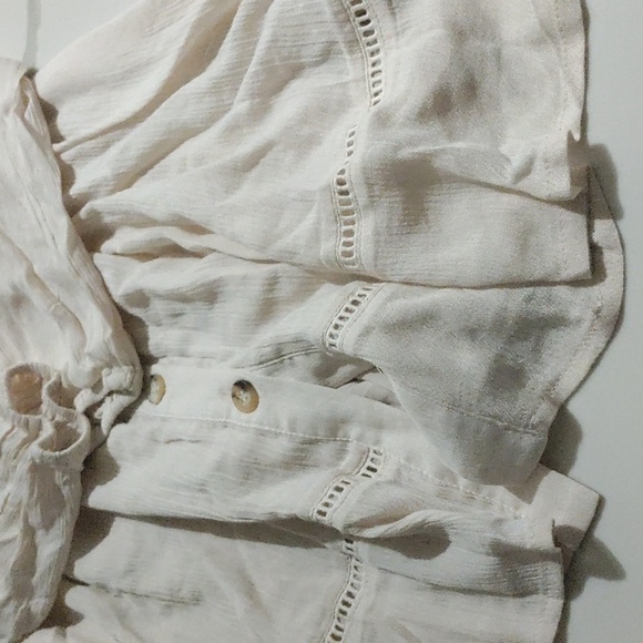 Long Sleeve V Neck Boho Dress with Embroidery Detail SZ S Cream - Picture 6 of 8